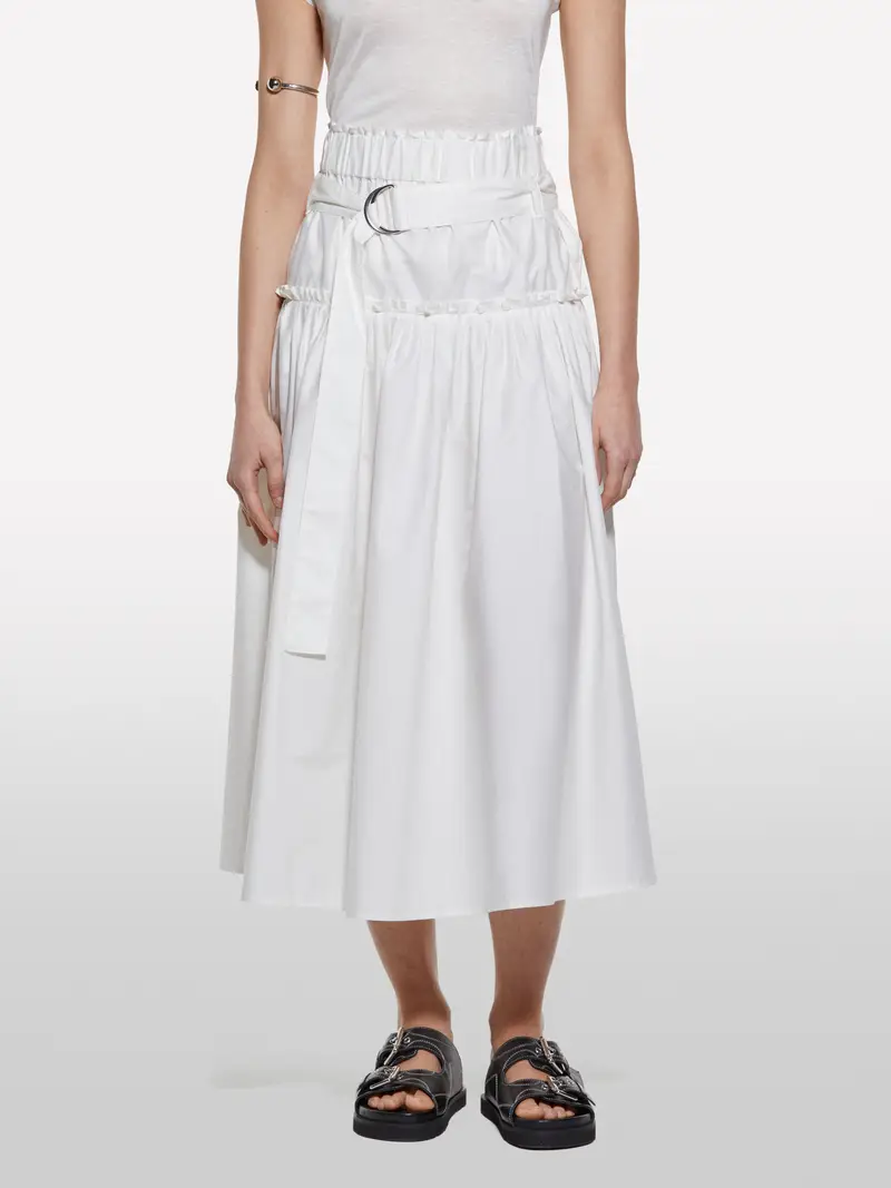 Gonna Svasata Bianca Con Cintura, Donna, Bianco miniatura 4
