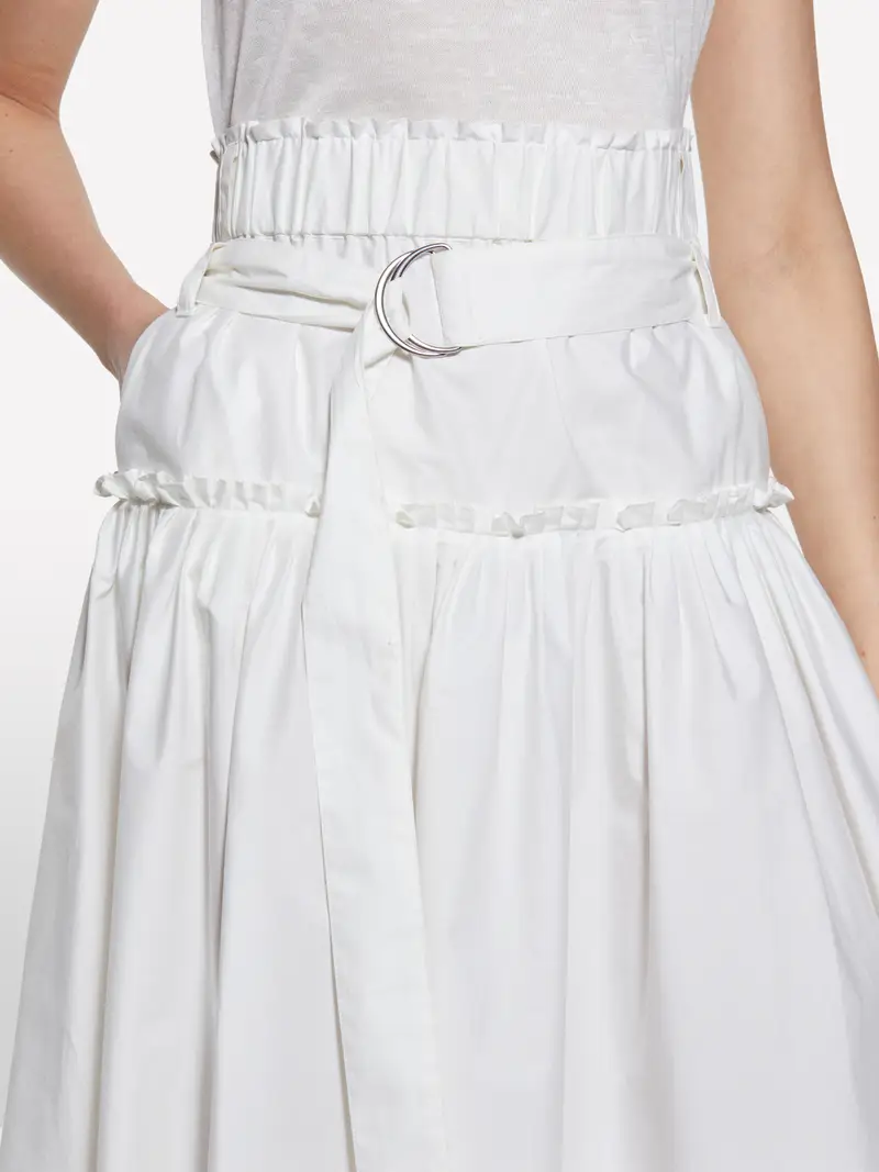 Gonna Svasata Bianca Con Cintura, Donna, Bianco miniatura 5