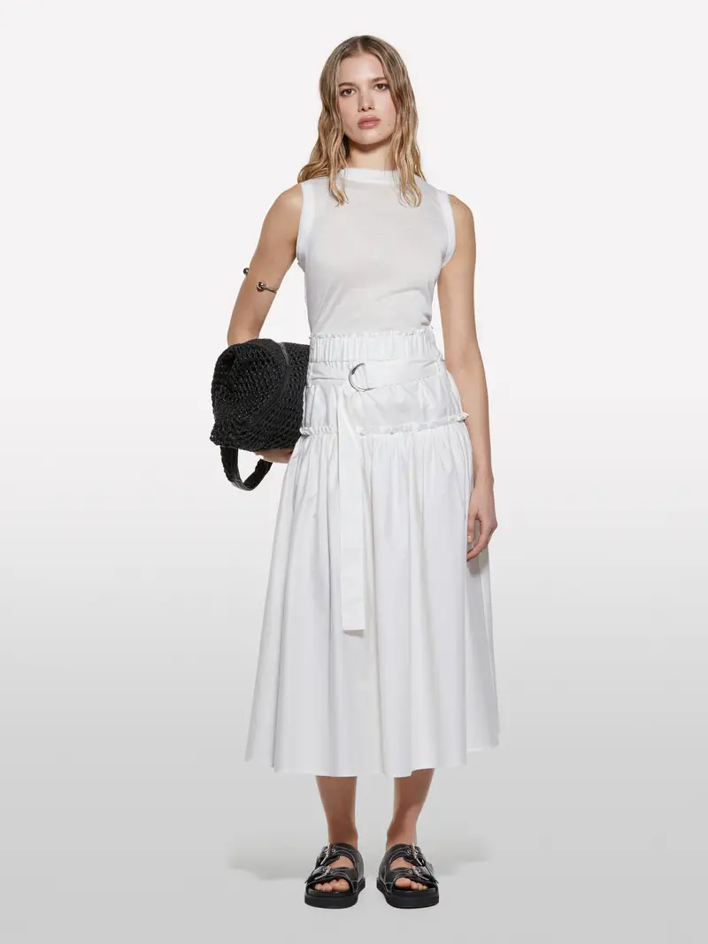 Gonna Svasata Bianca Con Cintura, Donna, Bianco