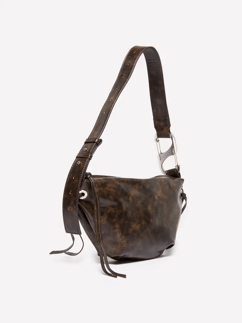 Hobo A Spalla Effetto Vintage, Donna, Marrone Scuro miniatura 2