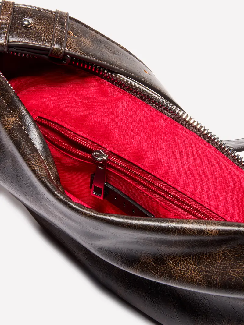 Hobo A Spalla Effetto Vintage, Donna, Marrone Scuro miniatura 4