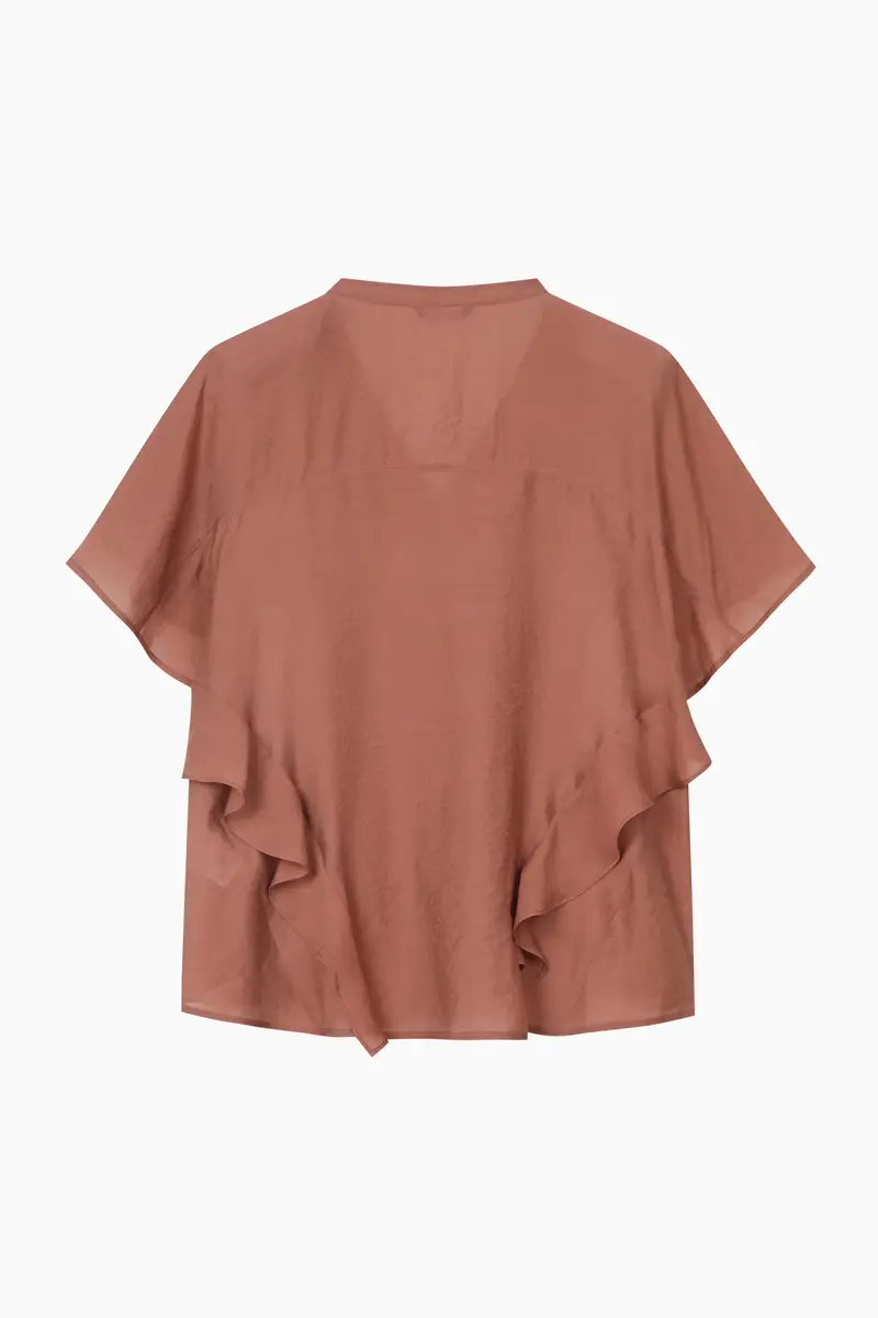 Camicetta Marrone Chiaro Con Rouches, Donna, Marrone miniatura 2