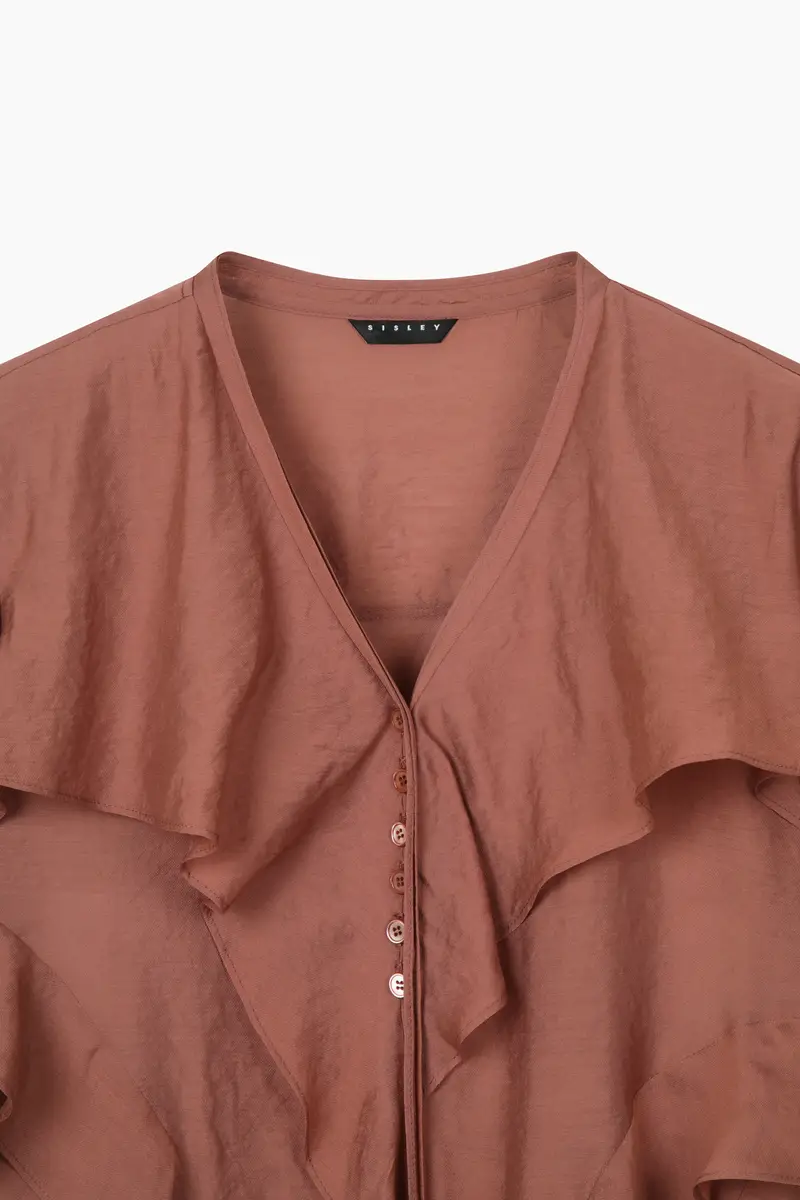 Camicetta Marrone Chiaro Con Rouches, Donna, Marrone miniatura 3