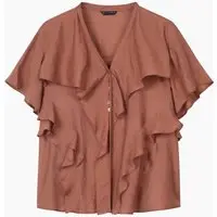 Camicetta Marrone Chiaro Con Rouches, Donna, Marrone miniatura 5