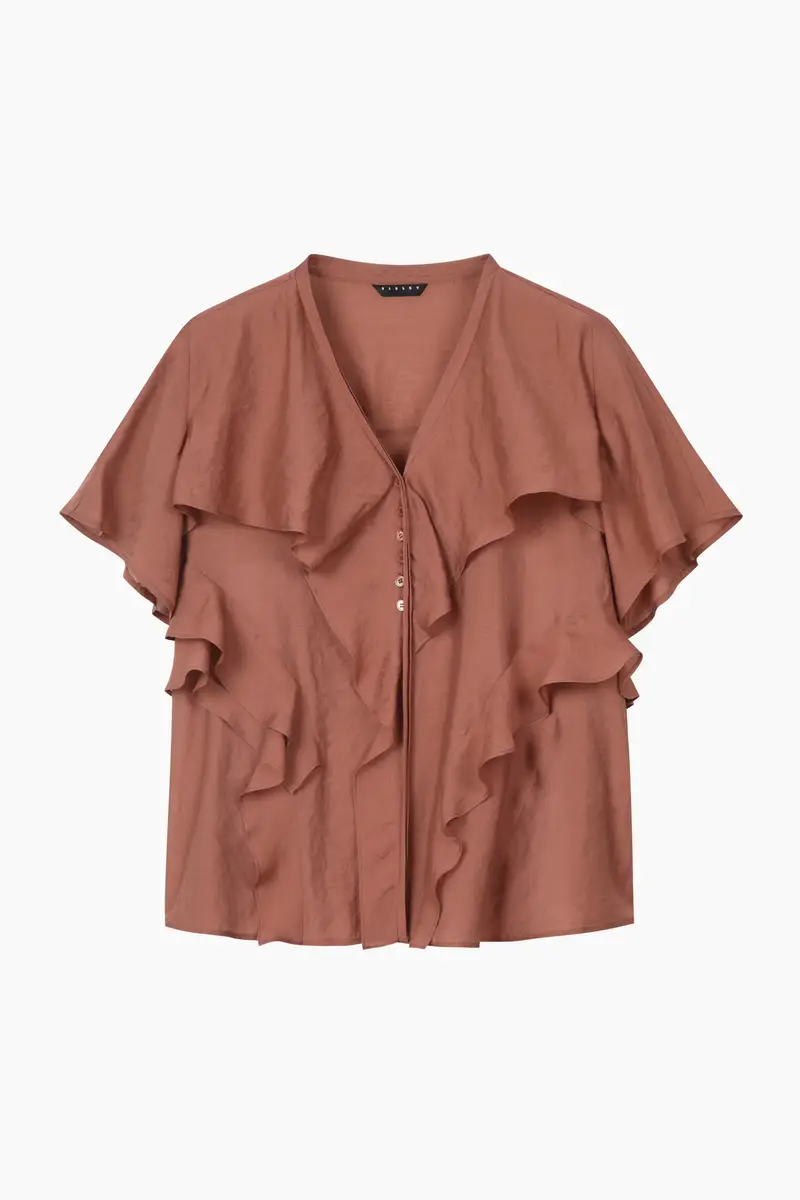 Camicetta Marrone Chiaro Con Rouches, Donna, Marrone