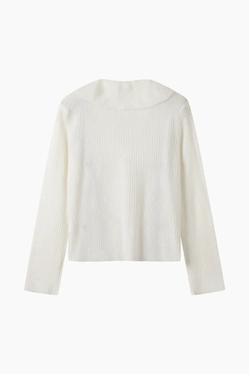 Cardigan Con Rouches, Donna, Bianco miniatura 2