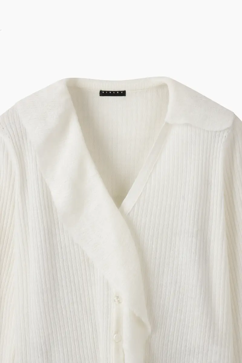 Cardigan Con Rouches, Donna, Bianco miniatura 3