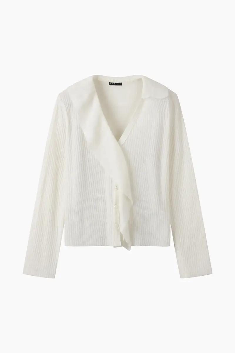 Cardigan Con Rouches, Donna, Bianco