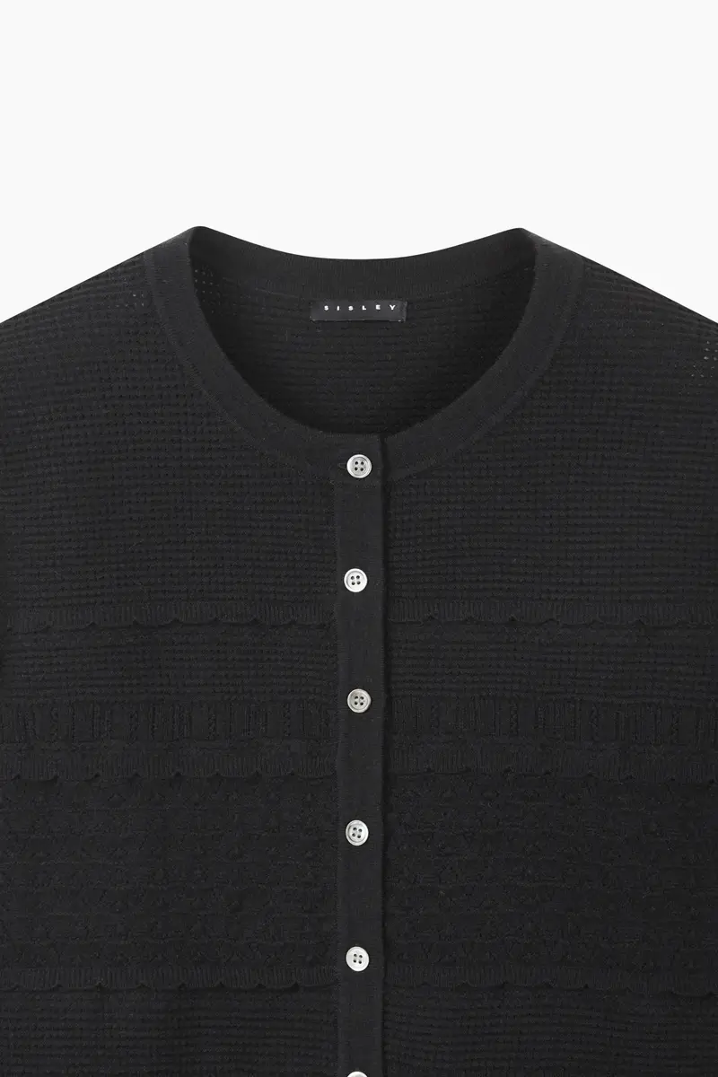 Cardigan Lavorato, Donna, Nero miniatura 3