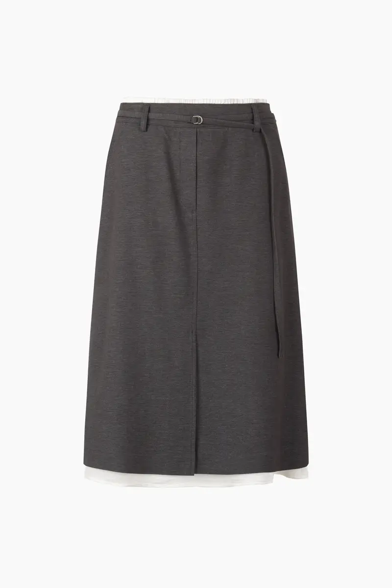 Gonna Midi Con Contrasto, Donna, Grigio Scuro