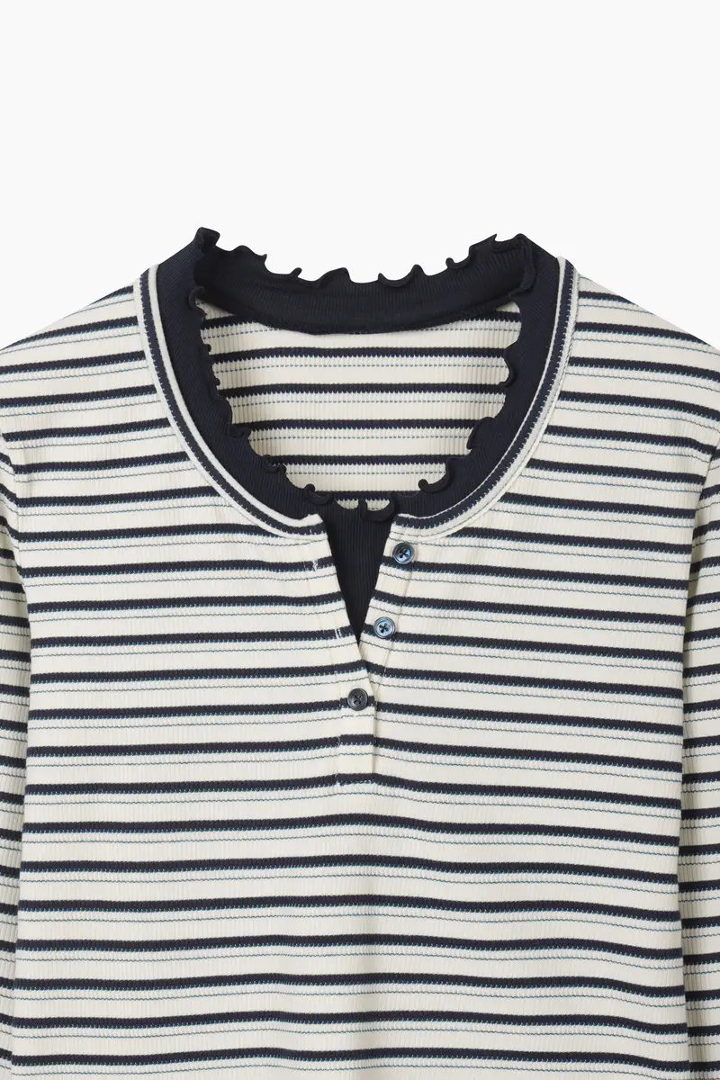 T-shirt Rigata A Costine, Donna, Nero miniatura 3