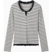 T-shirt Rigata A Costine, Donna, Nero miniatura 5