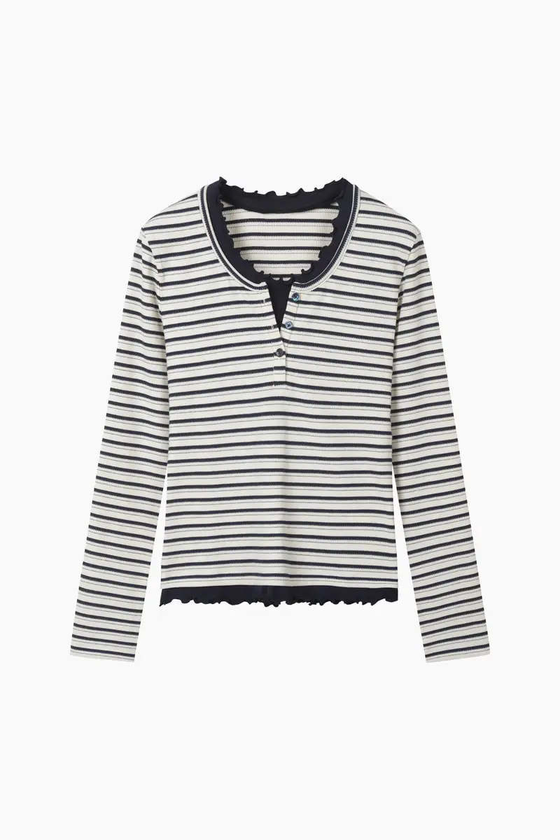 T-shirt Rigata A Costine, Donna, Nero