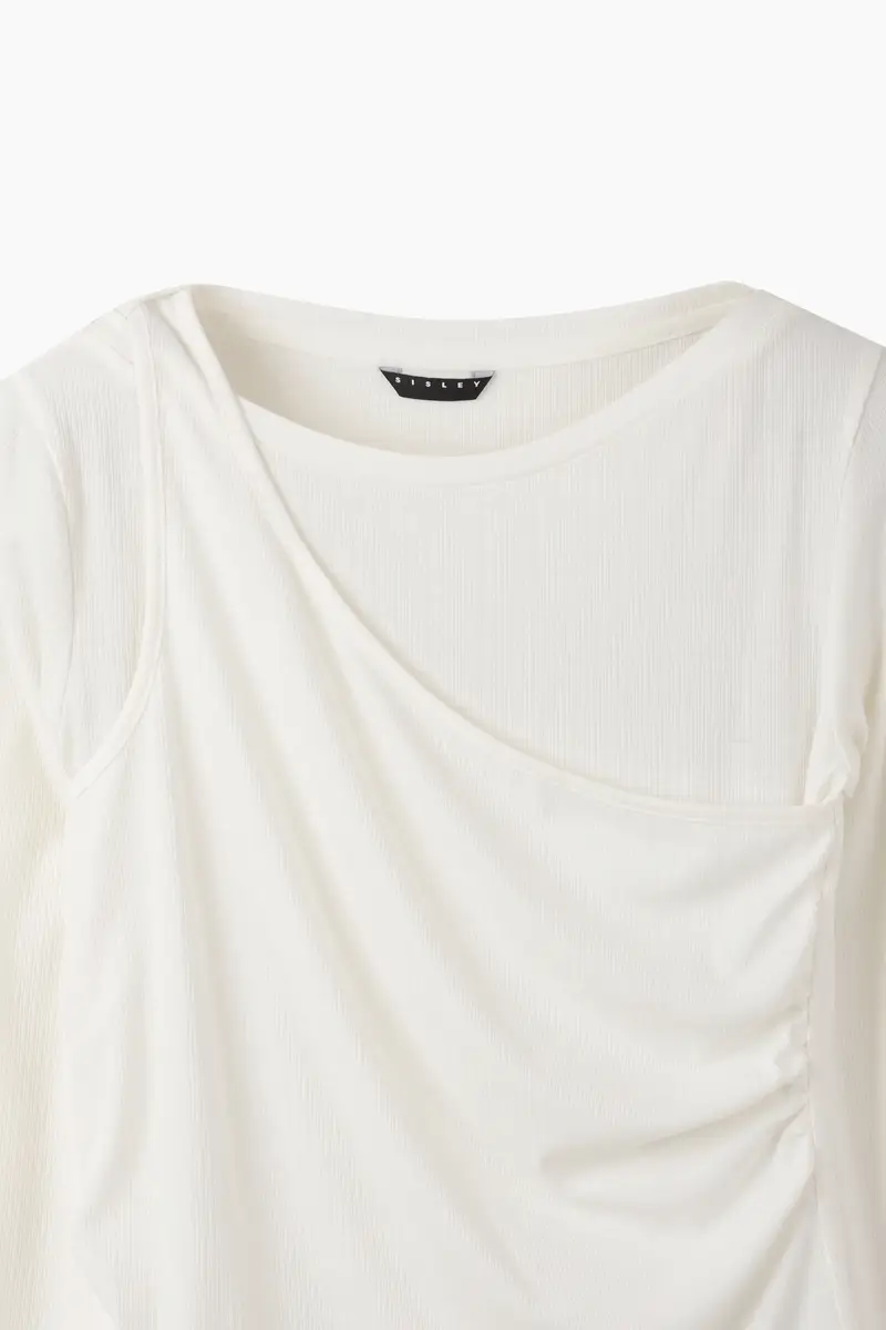 T-shirt Sovrapposta, Donna, Bianco Panna miniatura 3