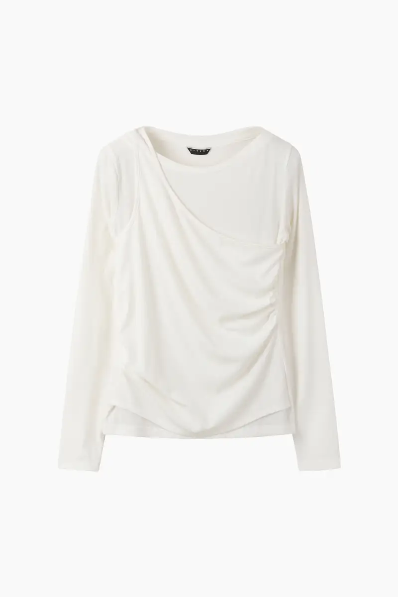 T-shirt Sovrapposta, Donna, Bianco Panna