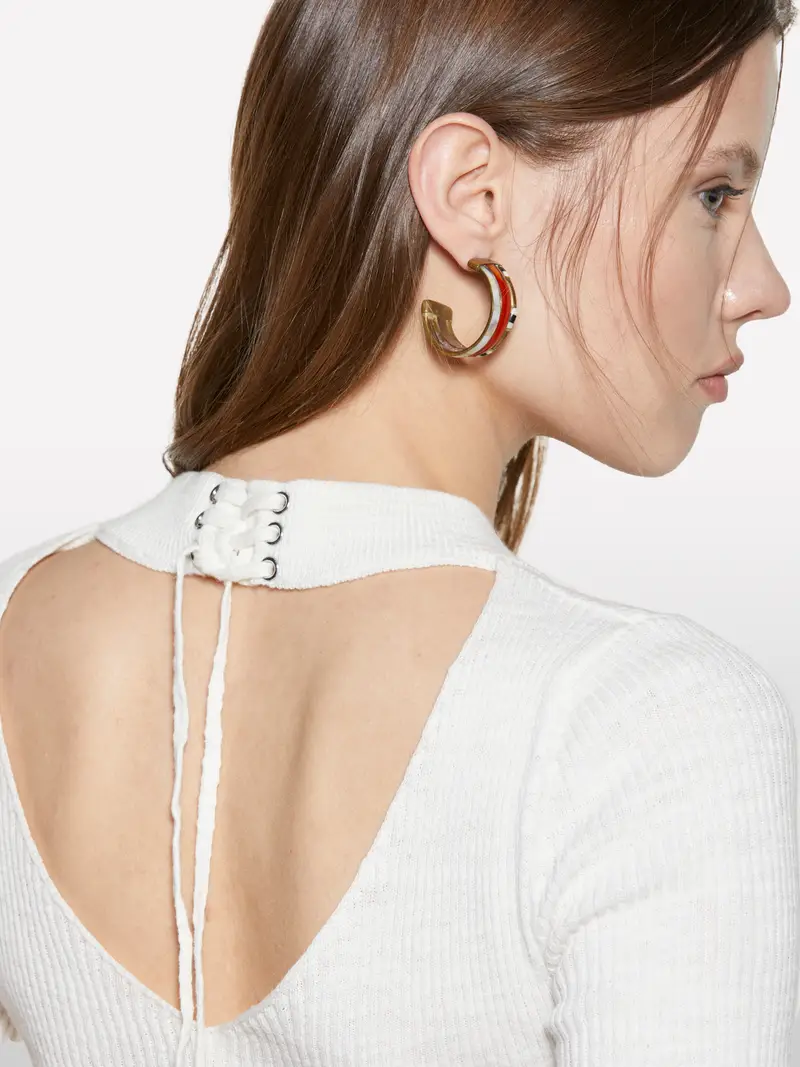 Maglia Bianca Con Oblò Dietro, Donna, Bianco miniatura 5