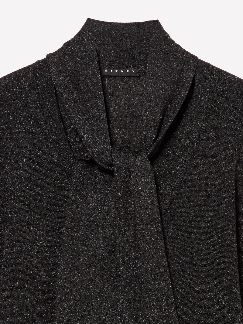 Maglia Con Sciarpetta, Donna, Nero miniatura 3