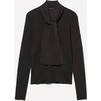 Maglia Con Sciarpetta, Donna, Nero miniatura 4