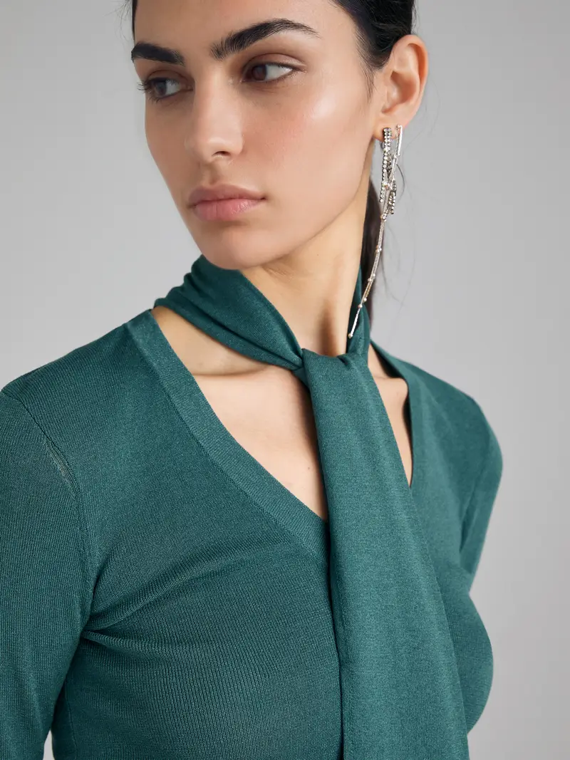 Maglia Con Sciarpetta, Donna, Verde Ottanio miniatura 4