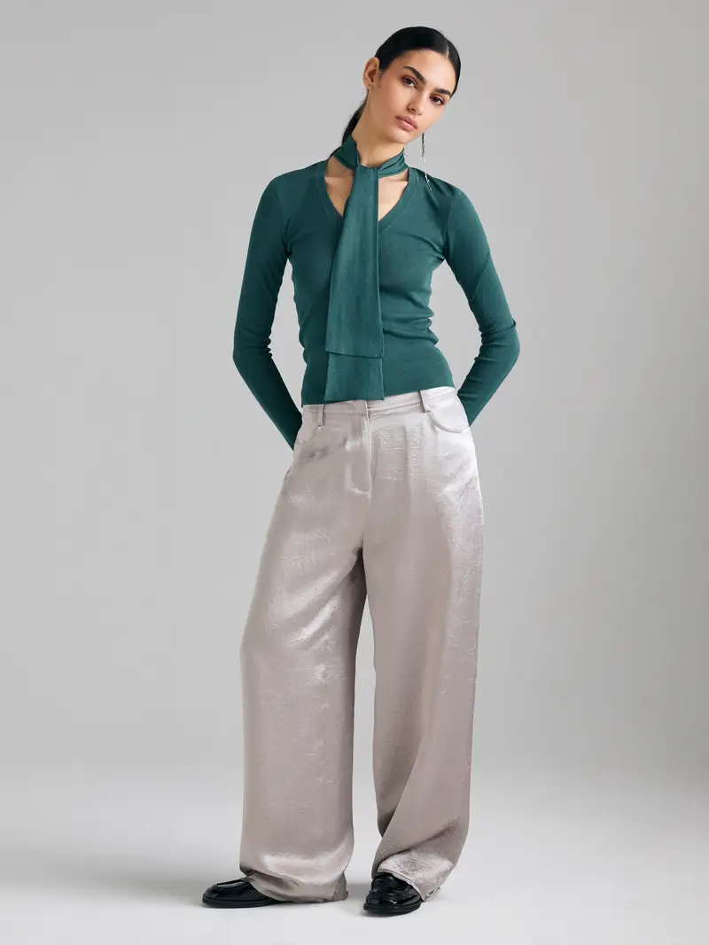 Maglia Con Sciarpetta, Donna, Verde Ottanio