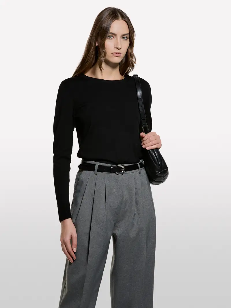 Maglia Girocollo Nera, Donna, Nero miniatura 3