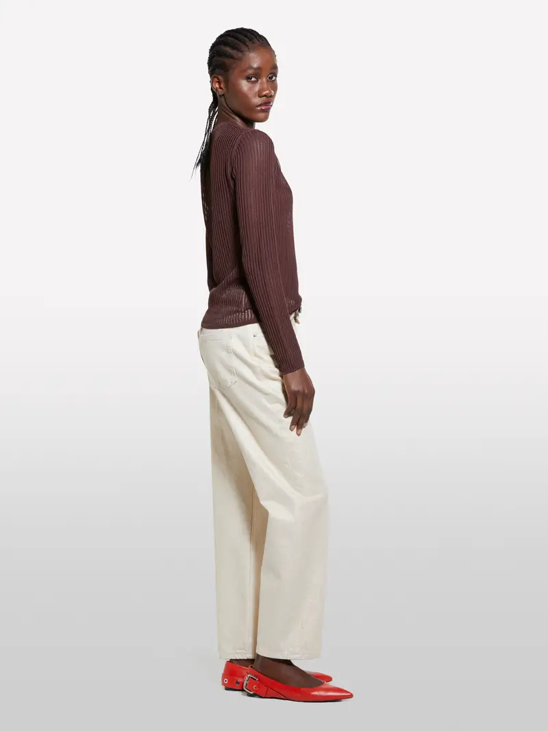 Maglia Marrone Semi Trasparente, Donna, Marrone Scuro miniatura 2