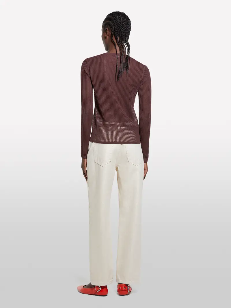 Maglia Marrone Semi Trasparente, Donna, Marrone Scuro miniatura 3