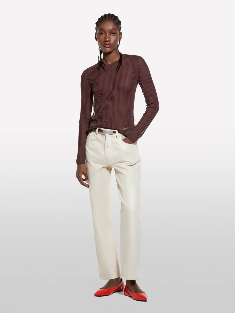 Maglia Marrone Semi Trasparente, Donna, Marrone Scuro