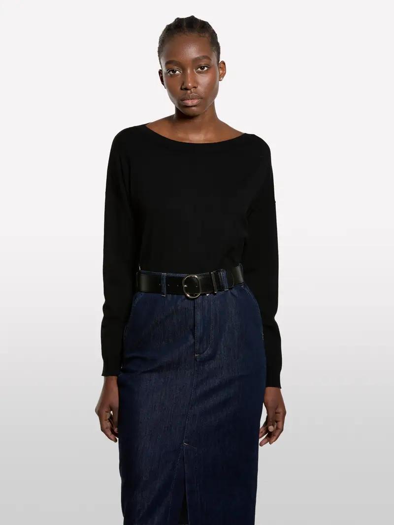 Maglia Nera Con Scollo A Barca, Donna, Nero miniatura 3