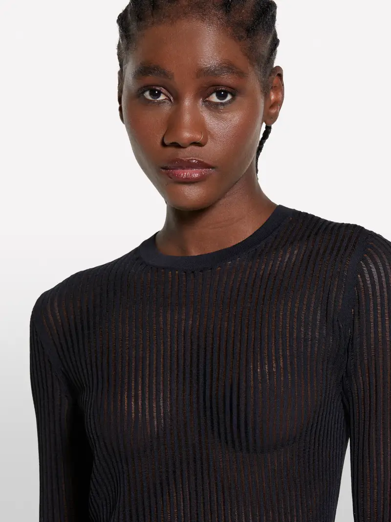 Maglia Nera Effetto Rigato, Donna, Nero miniatura 4