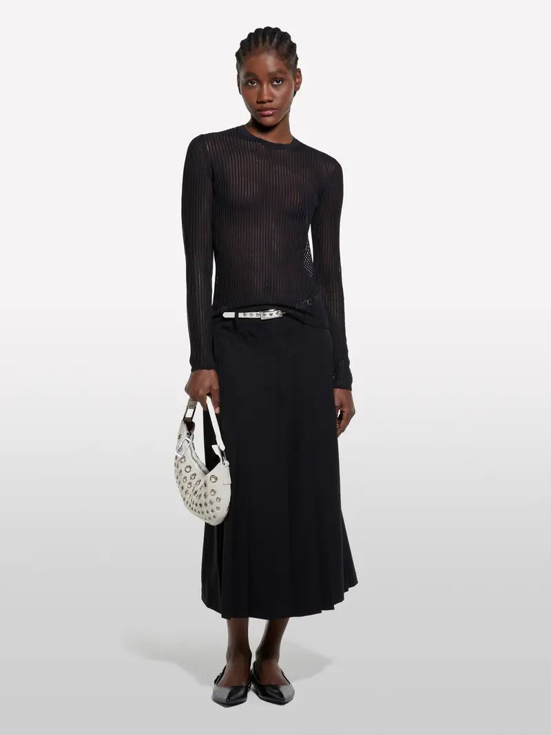 Maglia Nera Effetto Rigato, Donna, Nero