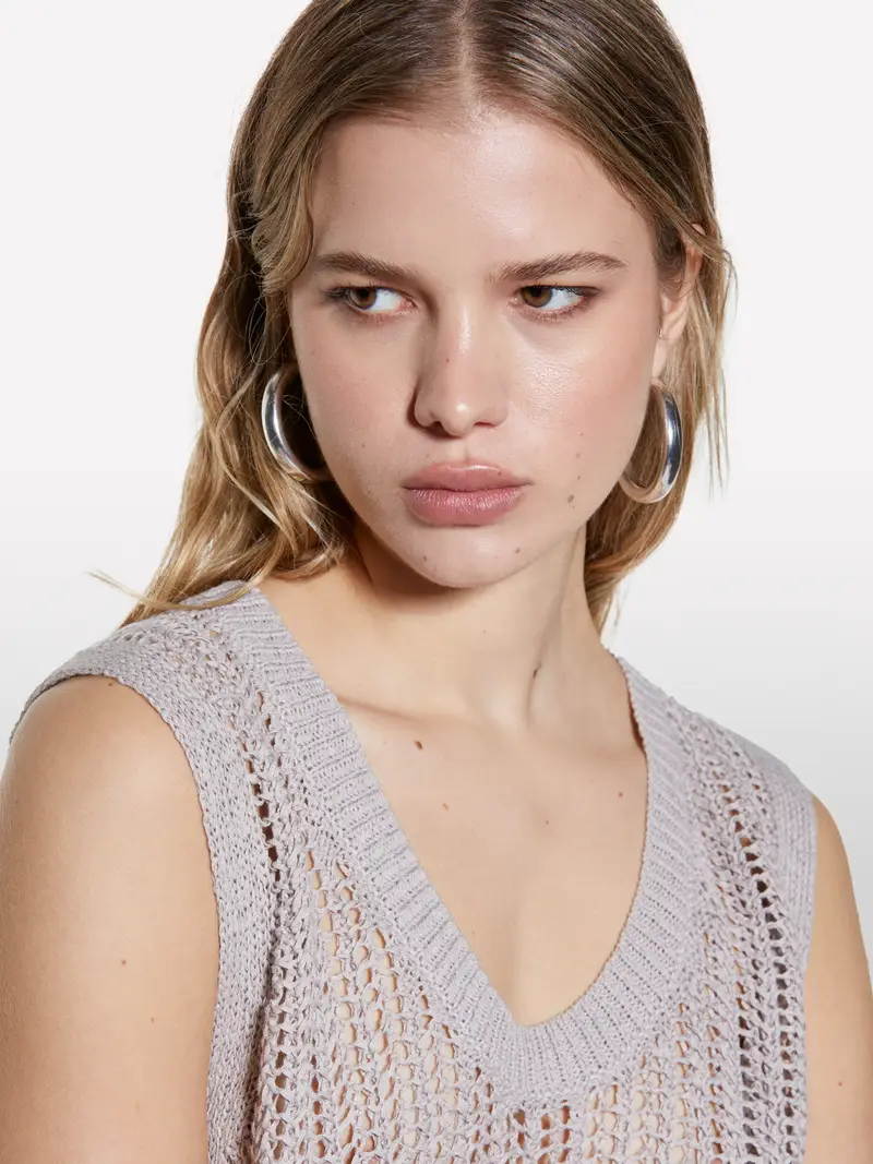 Maglia Traforata Beige, Donna, Beige miniatura 5