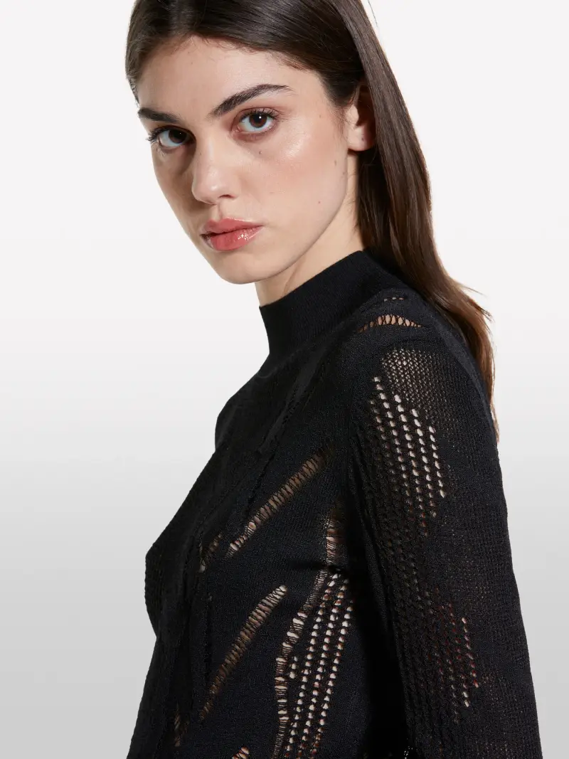 Maglia Traforata, Donna, Nero miniatura 5