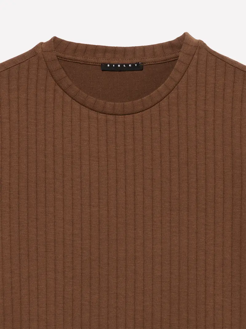 Maglietta A Coste, Donna, Marrone miniatura 3