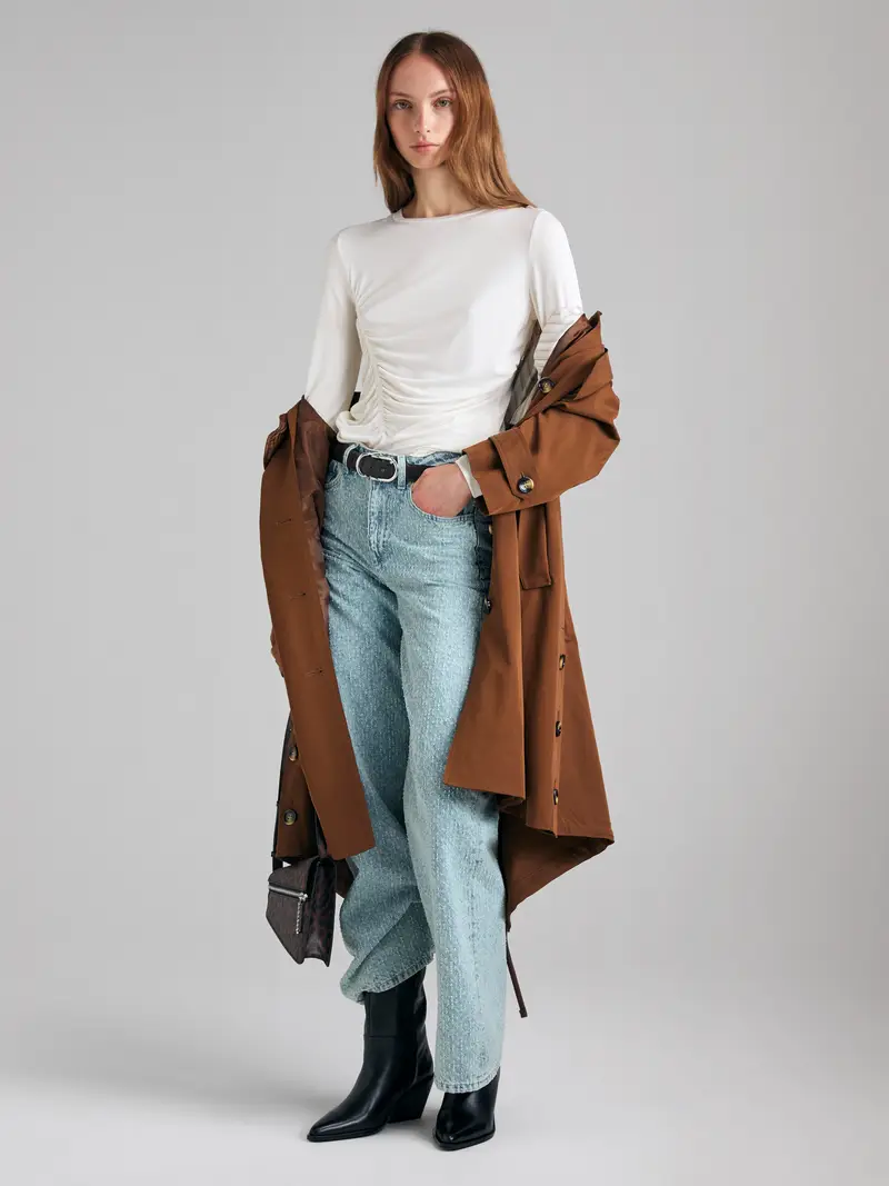 Maglietta Con Arriccio, Donna, Bianco Panna