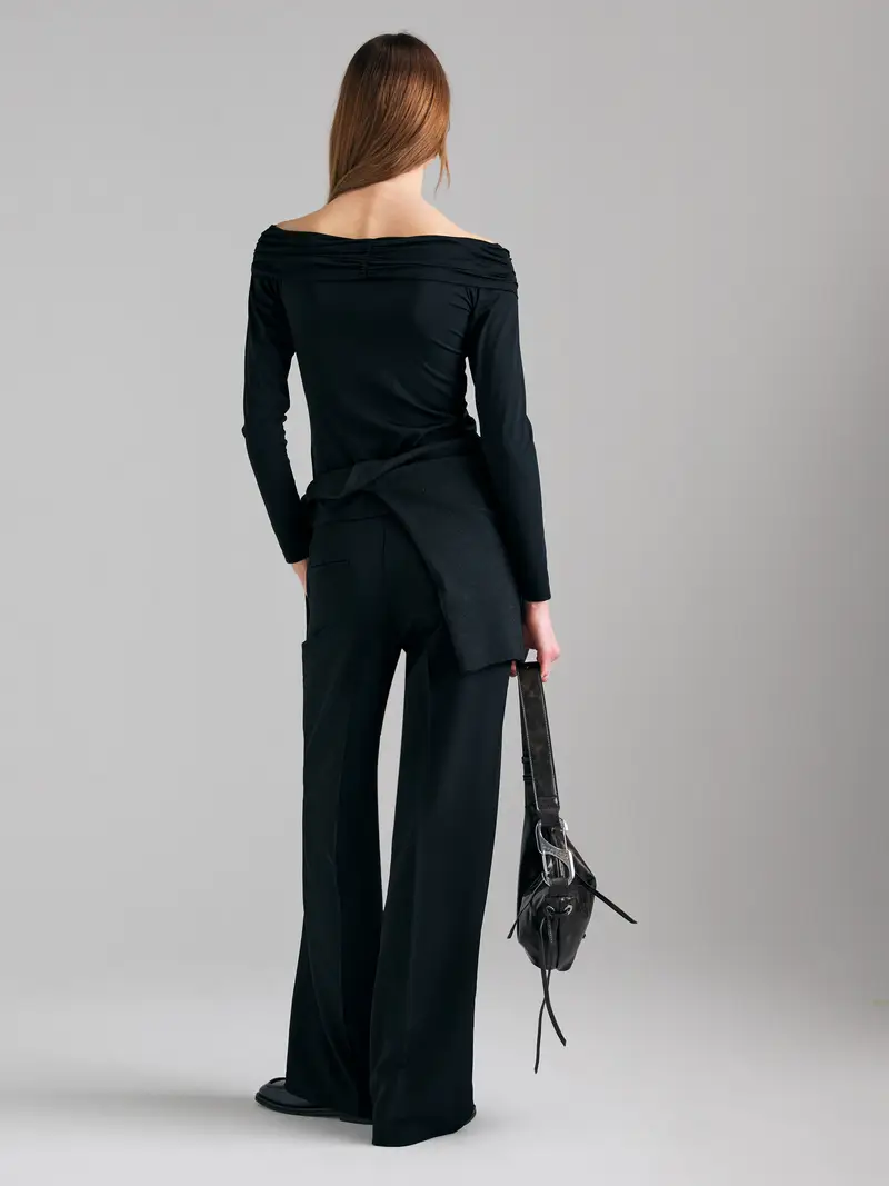 Maglietta Off Shoulder Con Anello Sliver, Donna, Nero miniatura 2