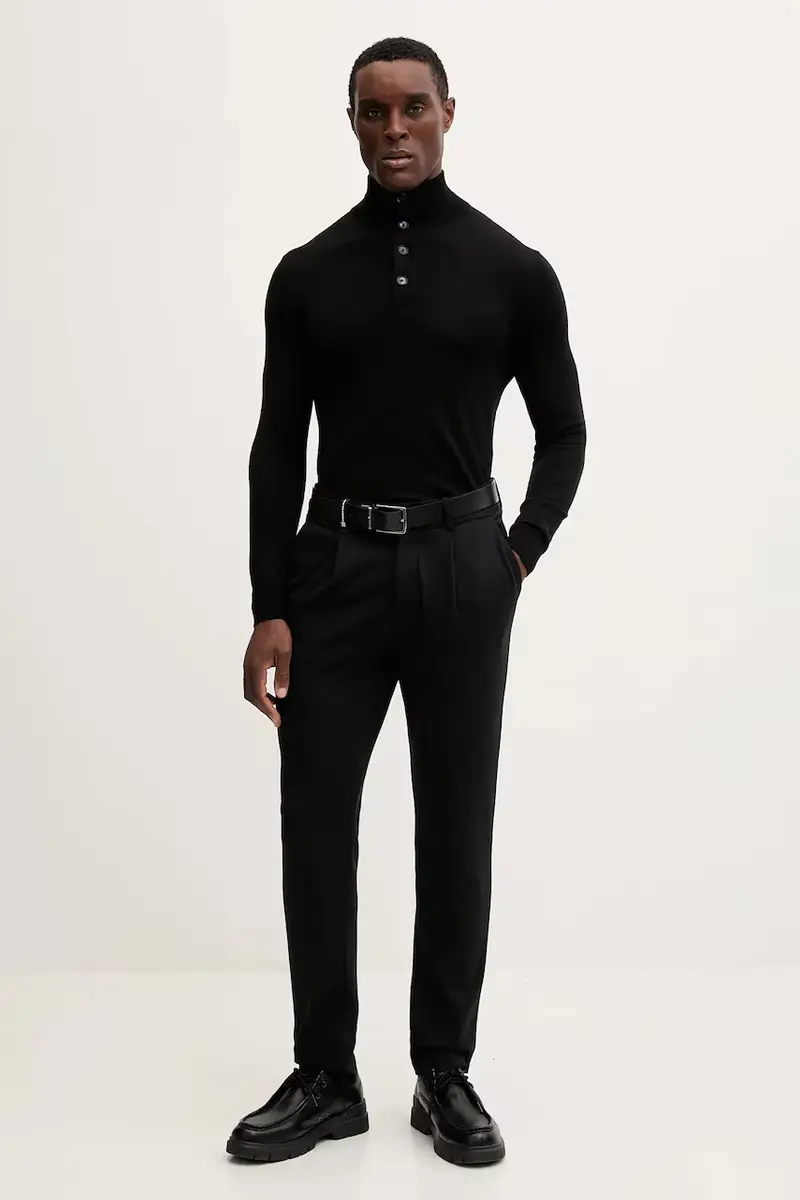 maglione con lana colore nero 11BAS200W miniatura 2