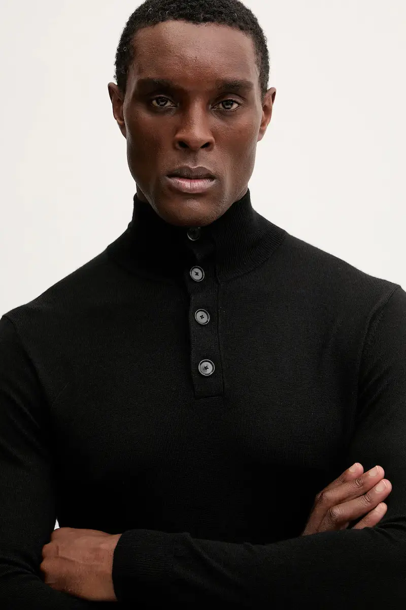 maglione con lana colore nero 11BAS200W miniatura 4