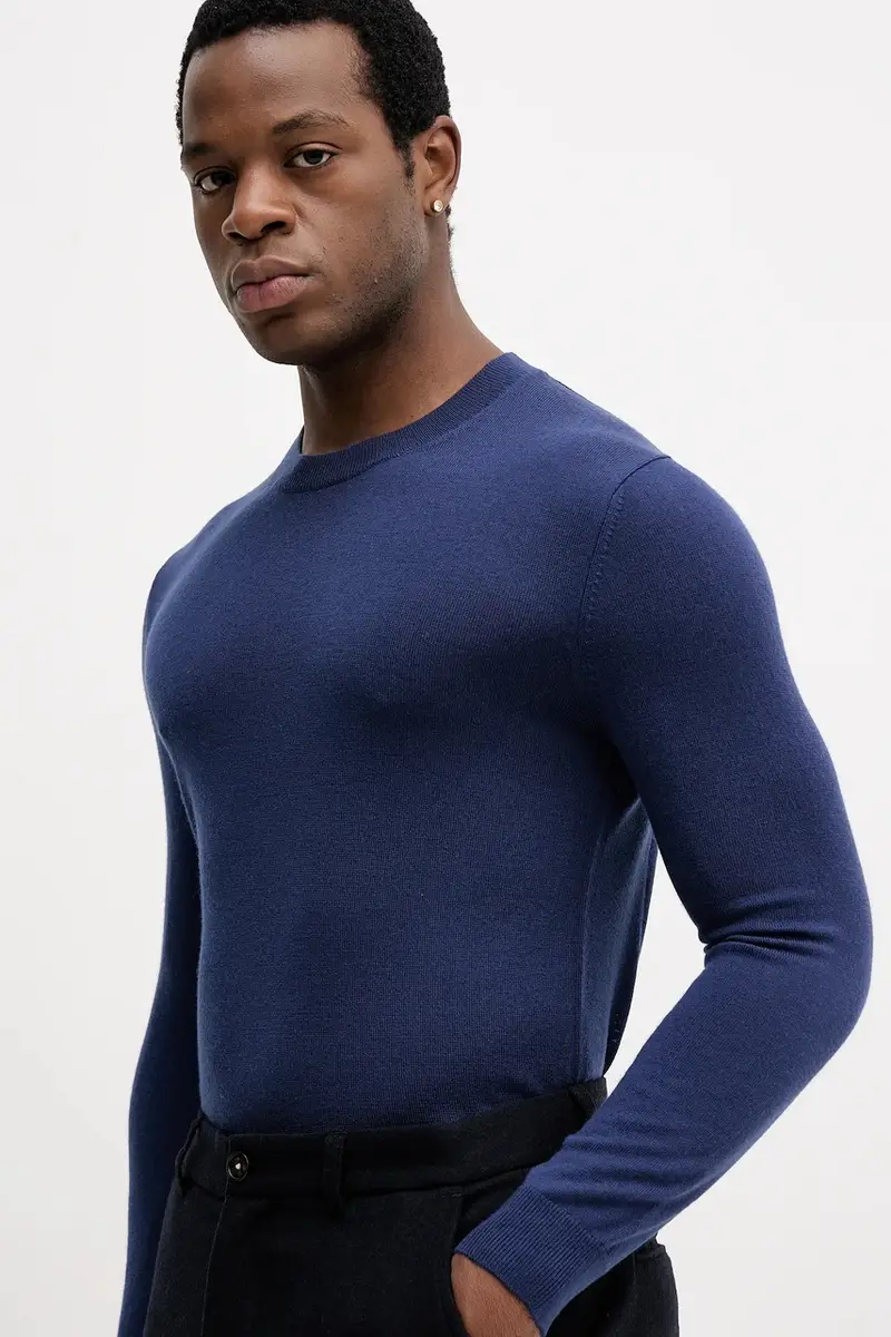 maglione in lana uomo colore verde 11BAS100Y Blu navy miniatura 4