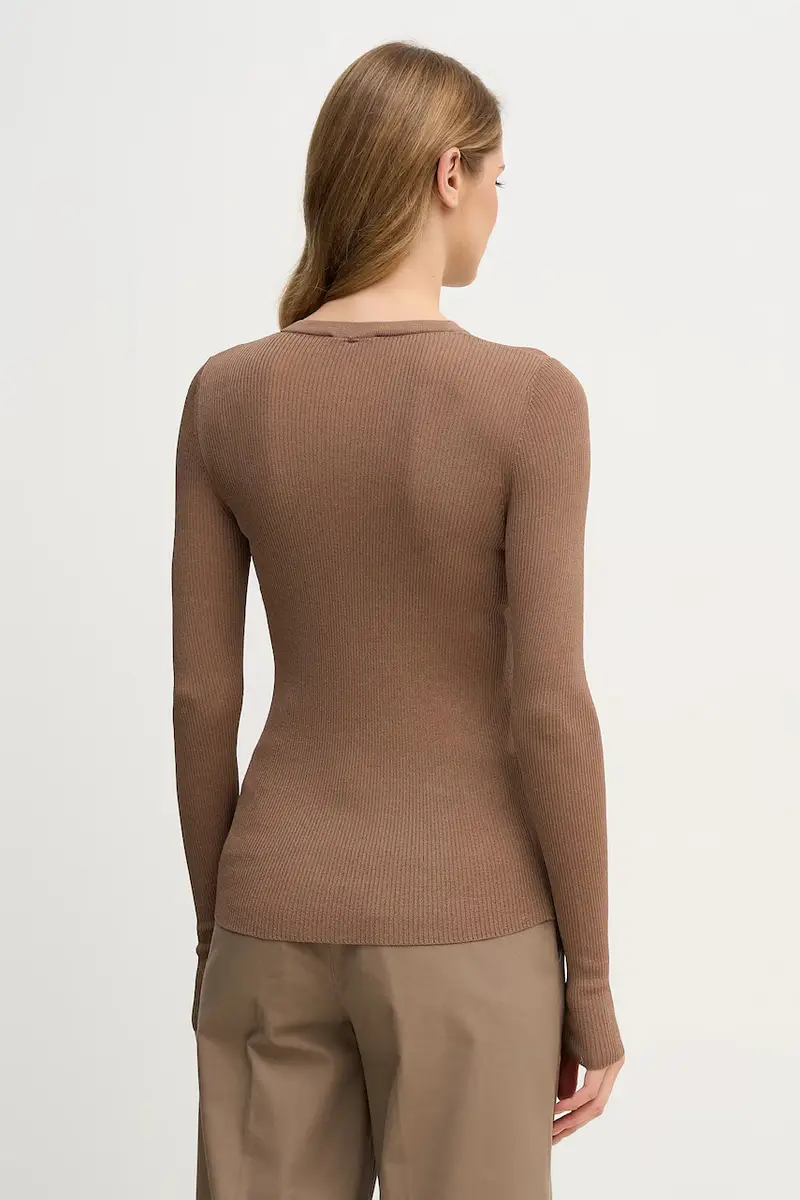 Sisley Maglione marrone aderente in cotone miniatura 3