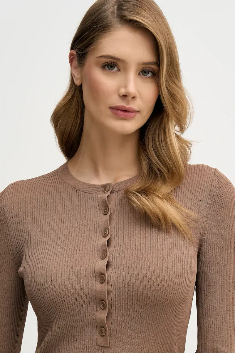 Sisley Maglione marrone aderente in cotone miniatura 4