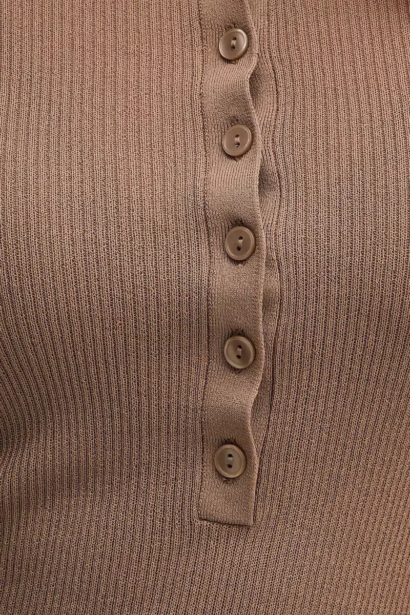 Sisley Maglione marrone aderente in cotone miniatura 5