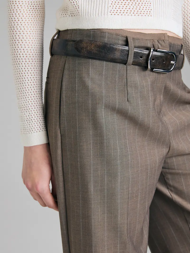 Pantaloni A Righe, Donna, Marrone miniatura 4