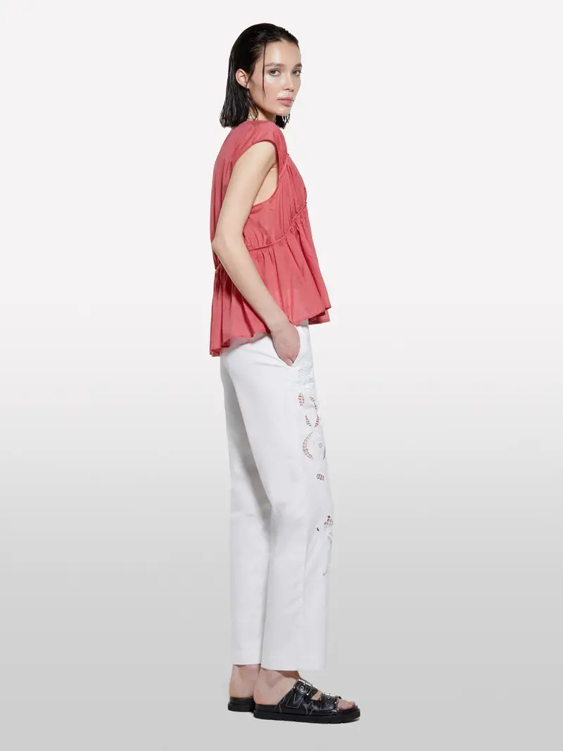 Pantaloni Bianchi Con Ricami, Donna, Bianco miniatura 2