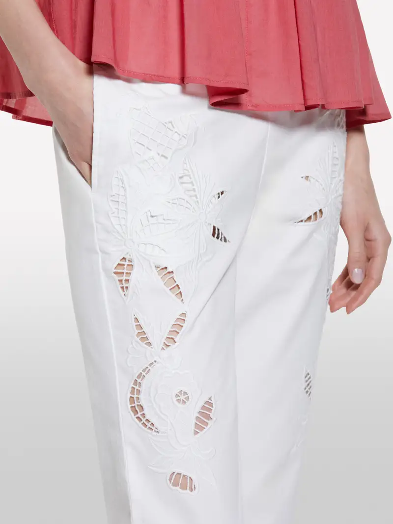 Pantaloni Bianchi Con Ricami, Donna, Bianco miniatura 5