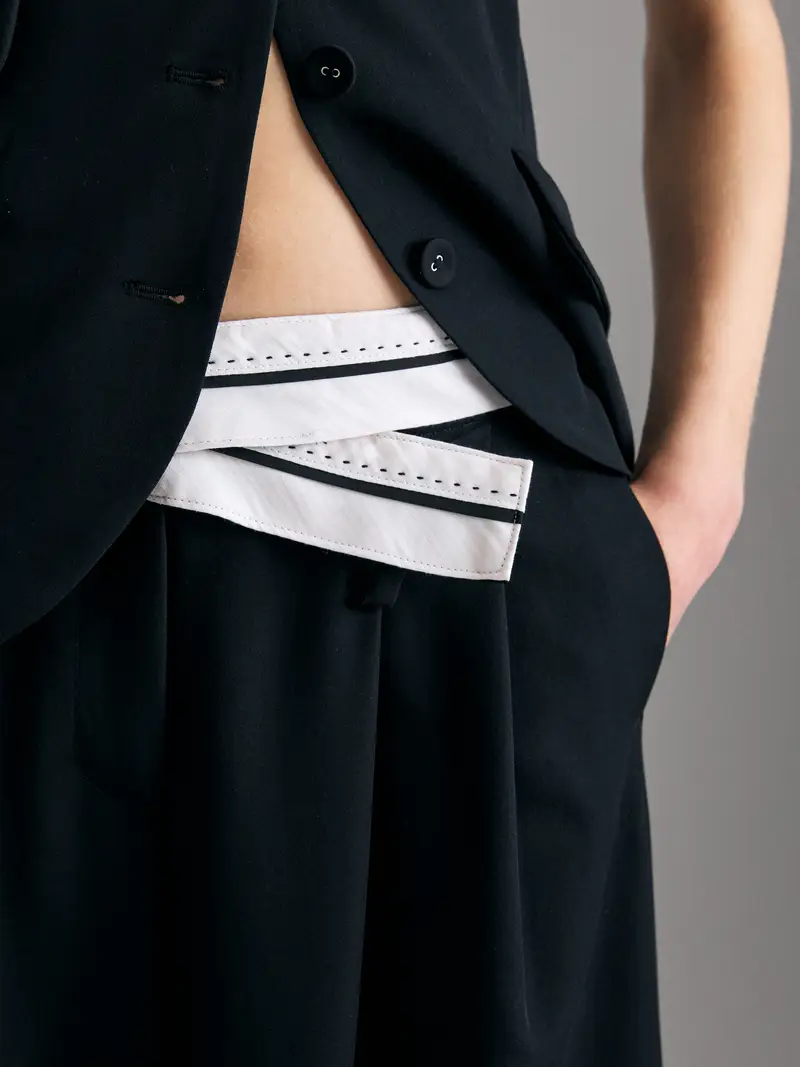 Pantaloni Con Contrasto, Donna, Nero miniatura 4