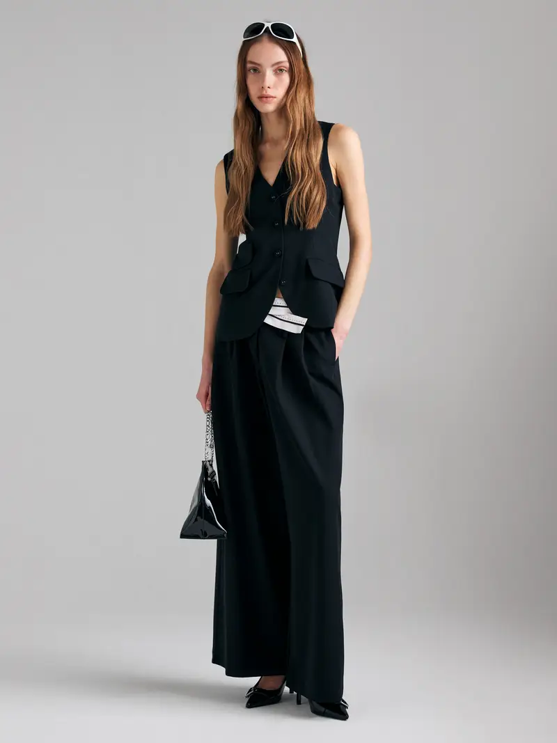 Pantaloni Con Contrasto, Donna, Nero