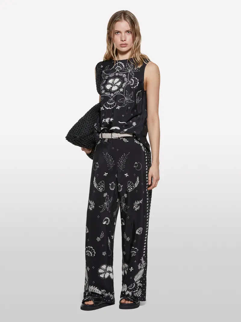 Pantaloni Con Stampa, Donna, Nero