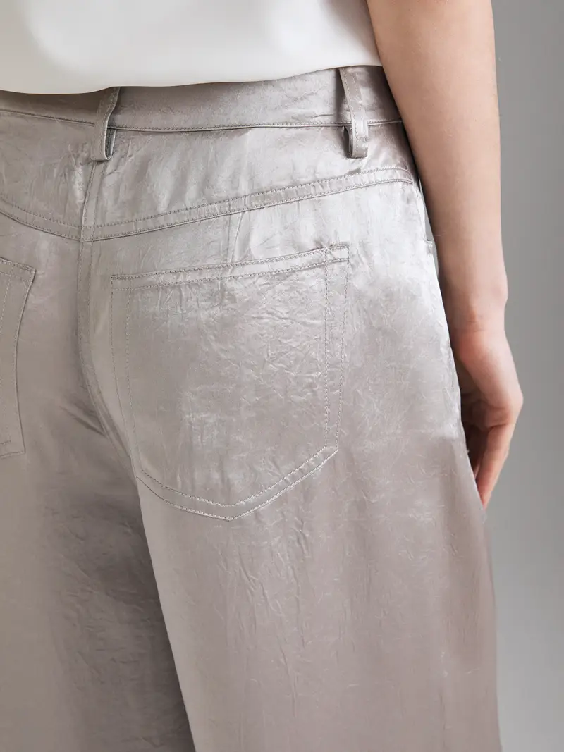 Pantaloni In Raso Effetto Stropicciato, Donna, Grigio Chiaro miniatura 4