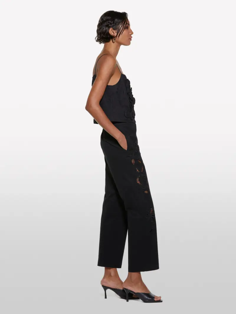 Pantaloni Neri Con Ricami, Donna, Nero miniatura 2